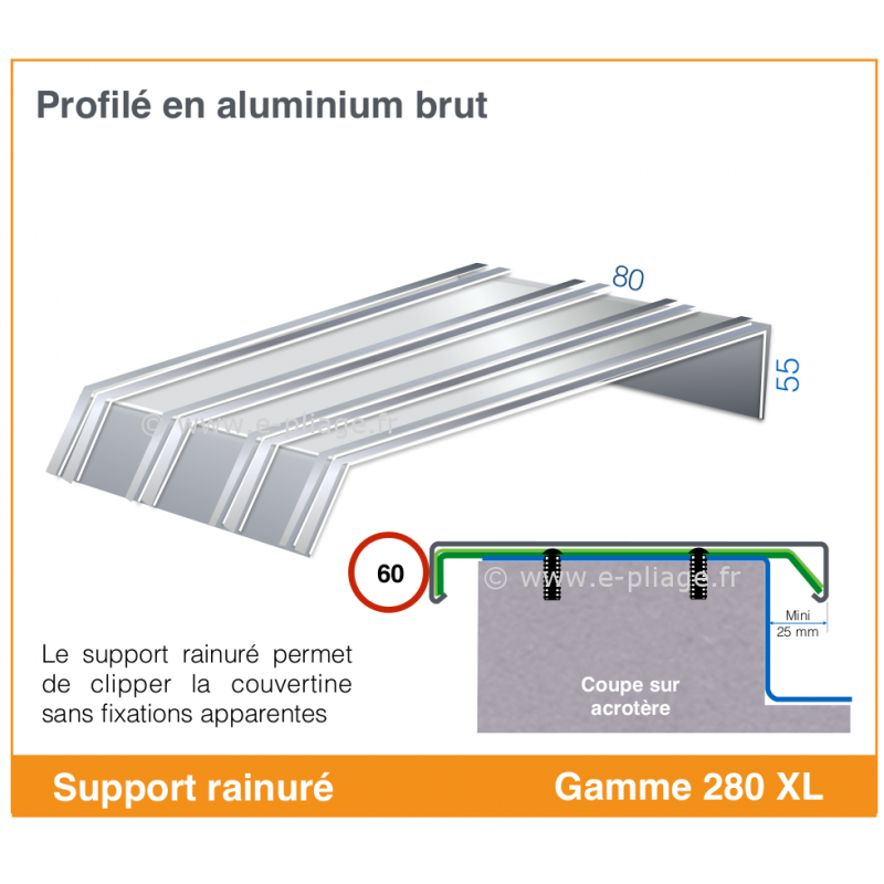 Support rainuré alu 80x4.5mm - 280mm